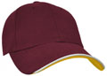 FRONT VIEW OF BASEBALL CAP MAROON/WHITE/GOLD